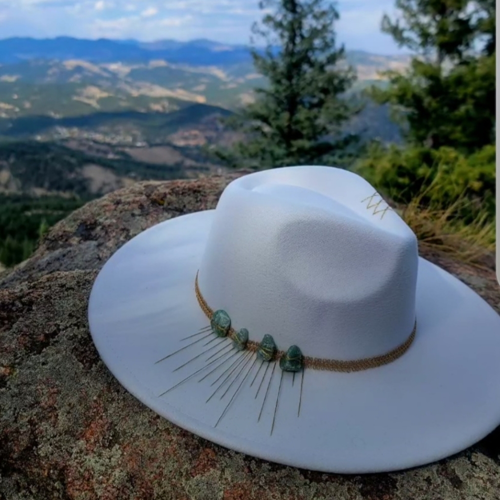 White Fedora with stone accents